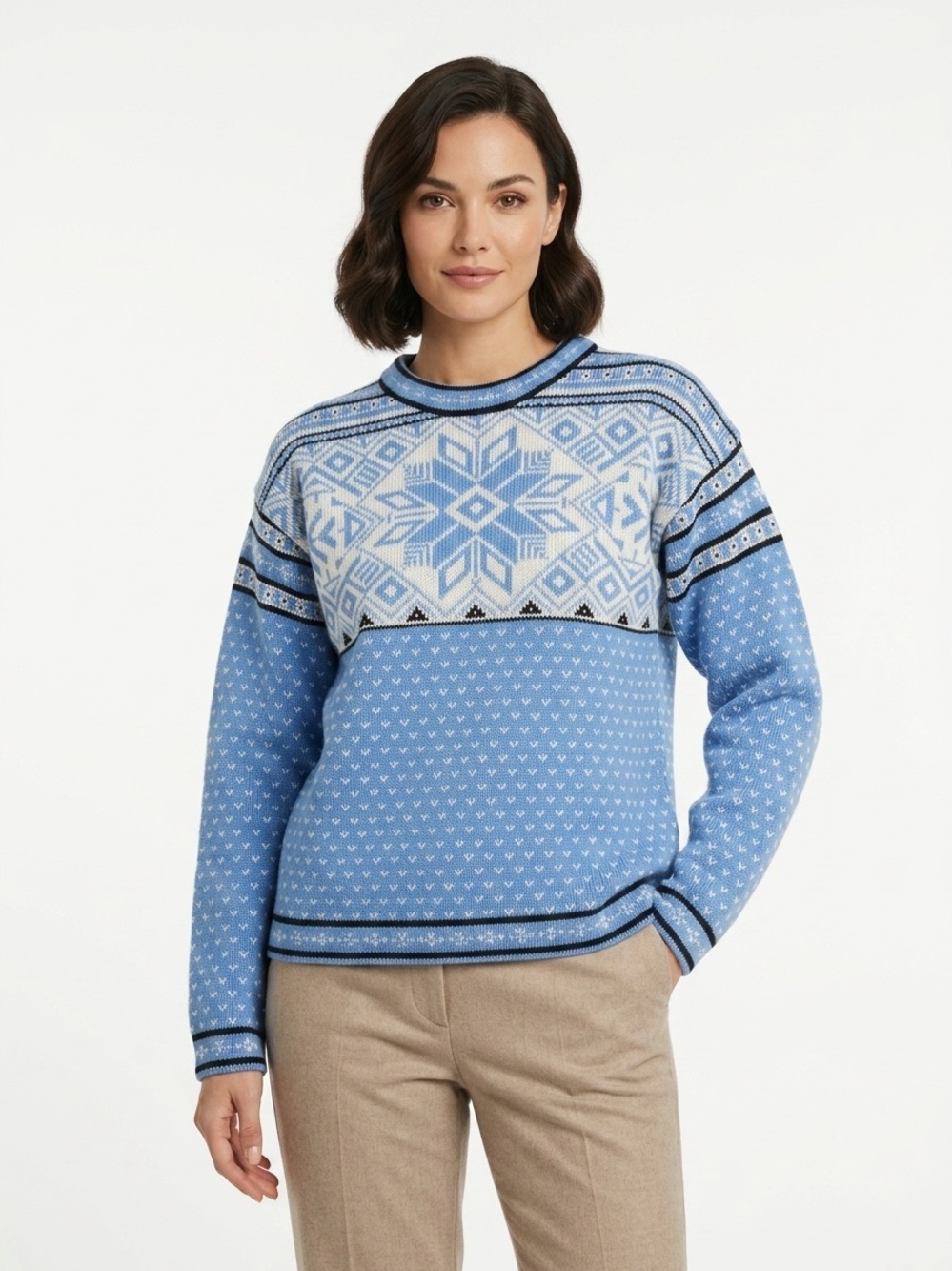 Hanna Andersson Crewneck Sweater Vintage Snowflake Fair Isle Cotton Blue L